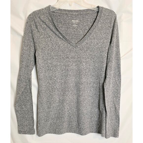 Mossimo Pullover Long Sleeve Tee Women Size M Gray V-Neck Minimalist Casual - Picture 1 of 6